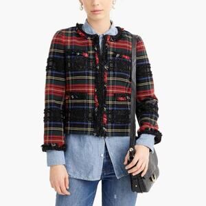 J.Crew Tartan Stewart Plaid Metallic Fringe Going Out Blazer Jacket  Size 10